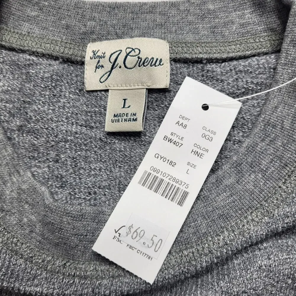 J Crew Mens Long Sleeve Textured Sweater Crewneck Gray Heather Nebula Soft Large
